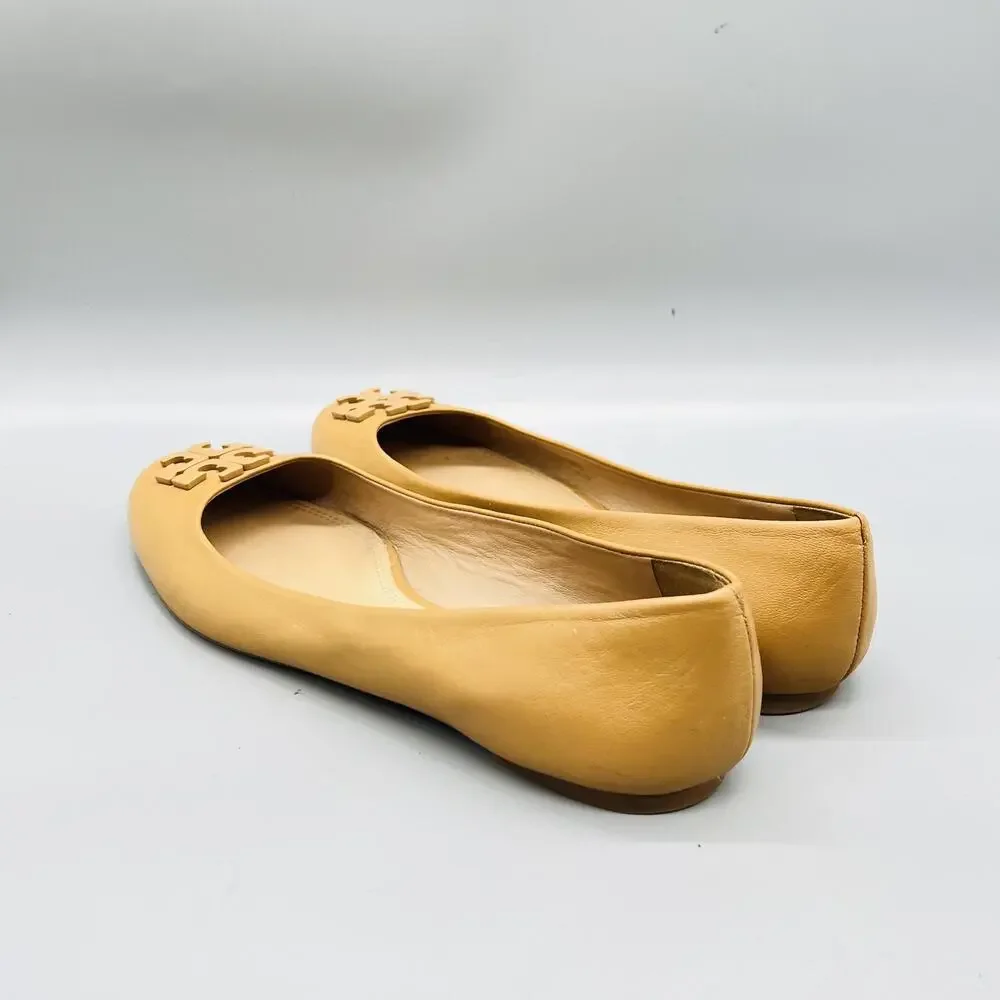 Tory Burch Shoes Womens 11 Beige Leather Medallion Ballet Flats Slip On Casual